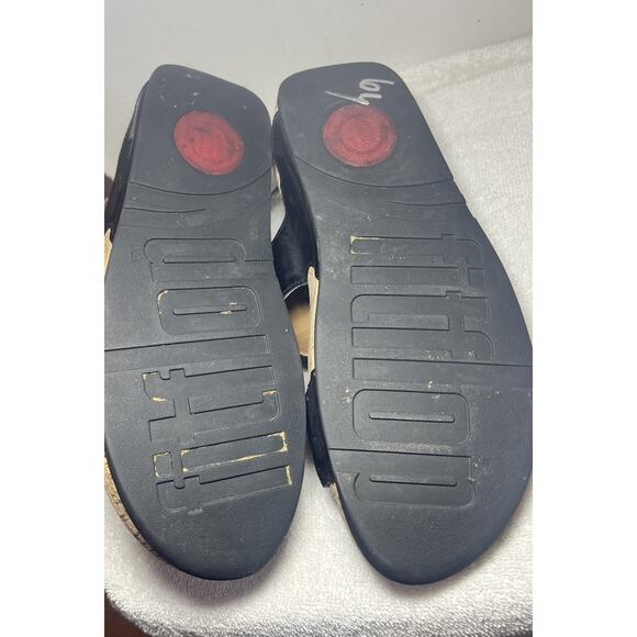 Fitflop Arena Sandal Women Sz 10 Black Patent Leather Ankle Strap Gladiator CorK - Picture 2 of 9